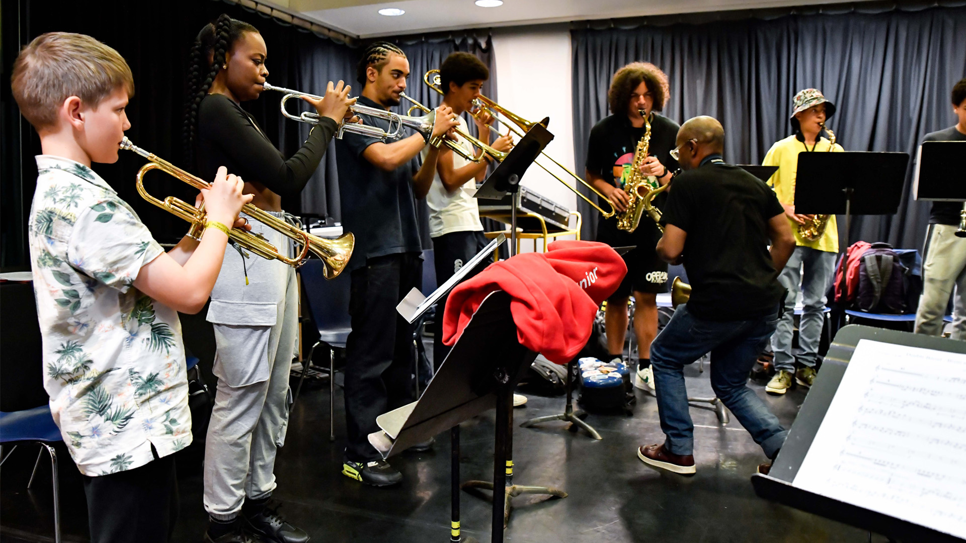 Young musicians rehearsing at free jazz school Summer Runnings, run by Tomorrow's Warriors.