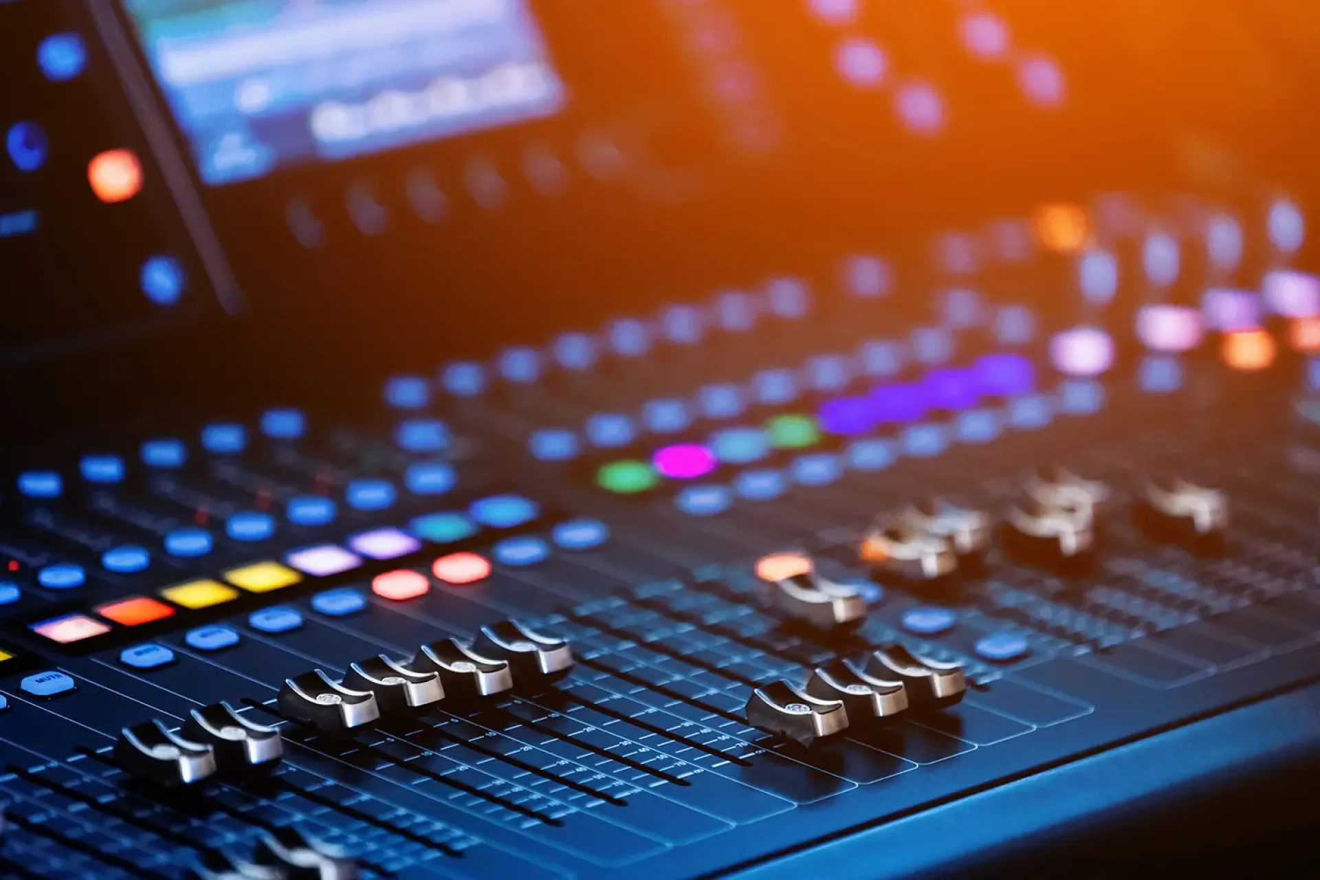 Sound mixing equipment iStock Andrii Medvediuk WEB Concert sound mixer panel with volume regulators. Professional audio and light equipment for sound recording studio, live music broadcasting, television, party. mixing console. audio signals.